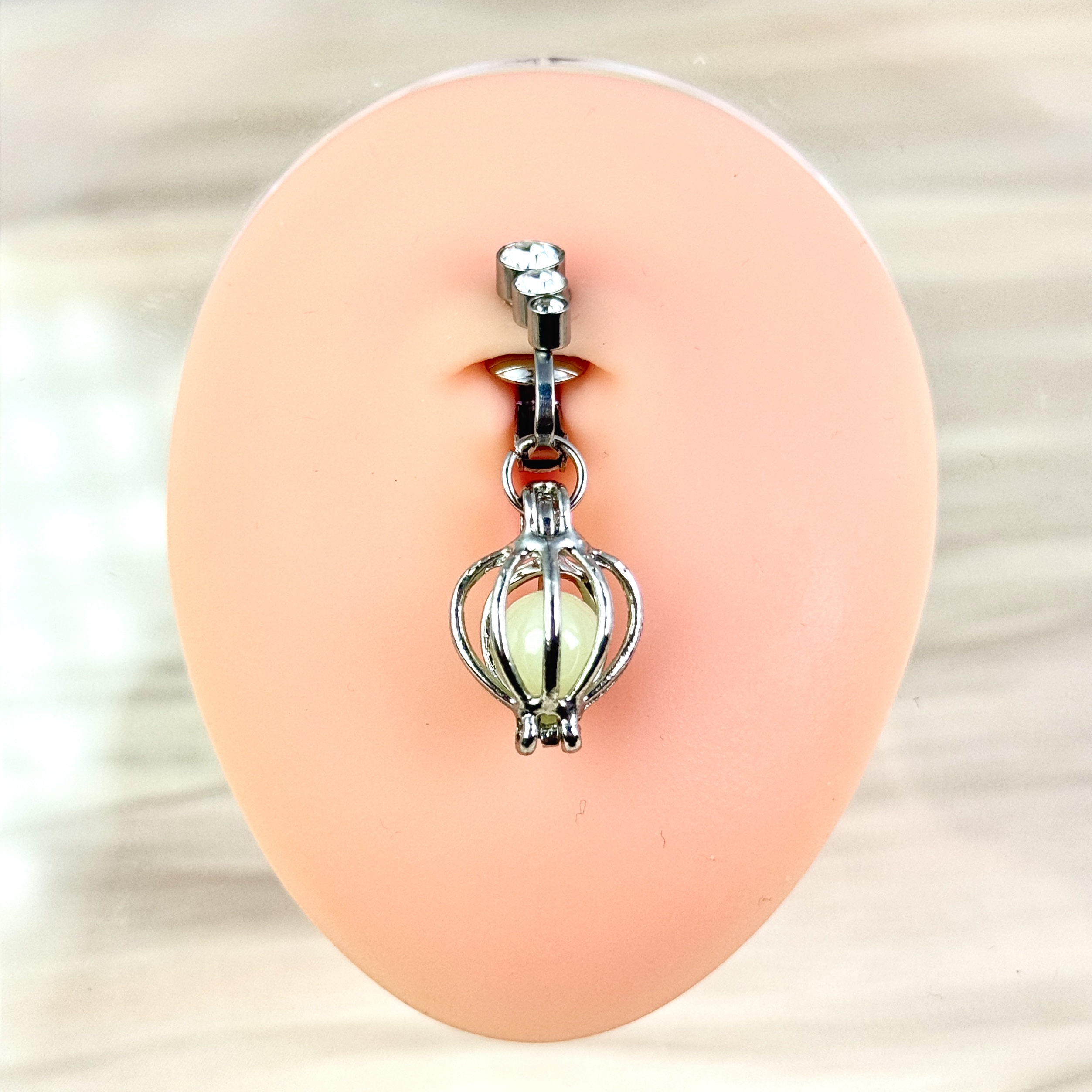 Glow Pearl Cage Faux Belly Button Ring