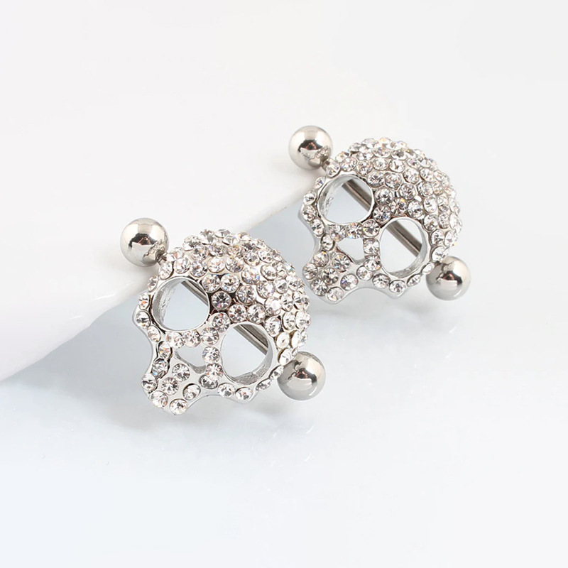 Skull and Zircon Nipple Ring