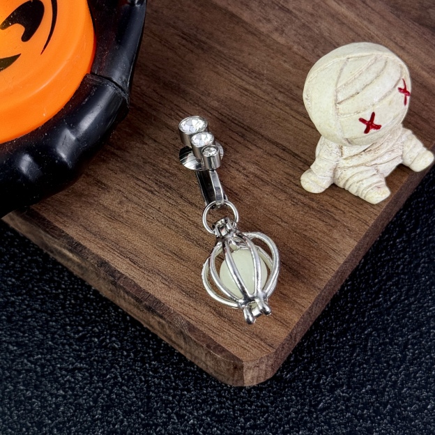 Glow Pearl Cage Faux Belly Button Ring