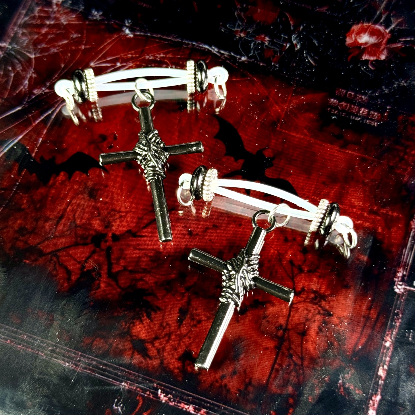 Witchcraft Cross Charm Clip On Nipple Ring