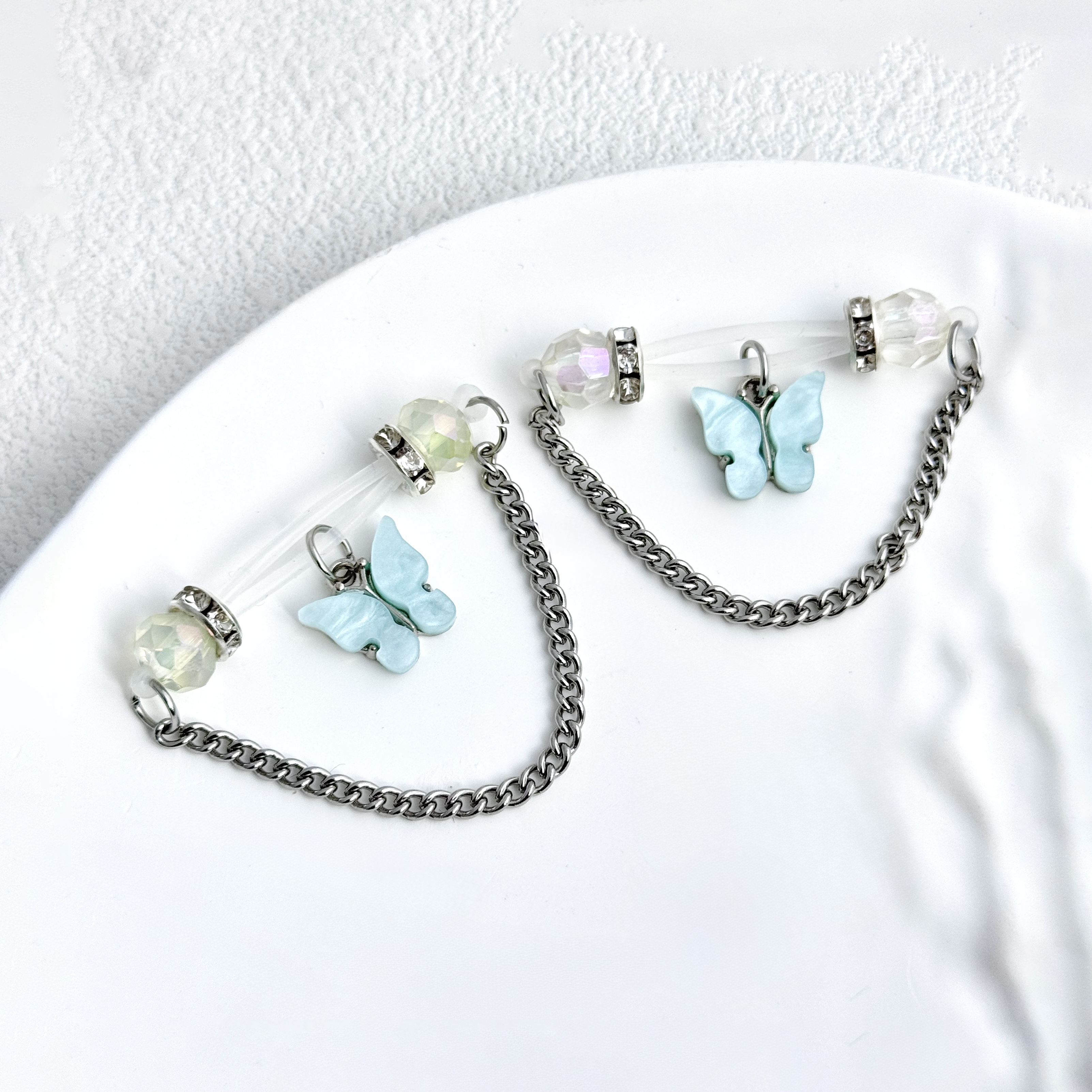 Blue Butterfly Crystal Nipple Clamps