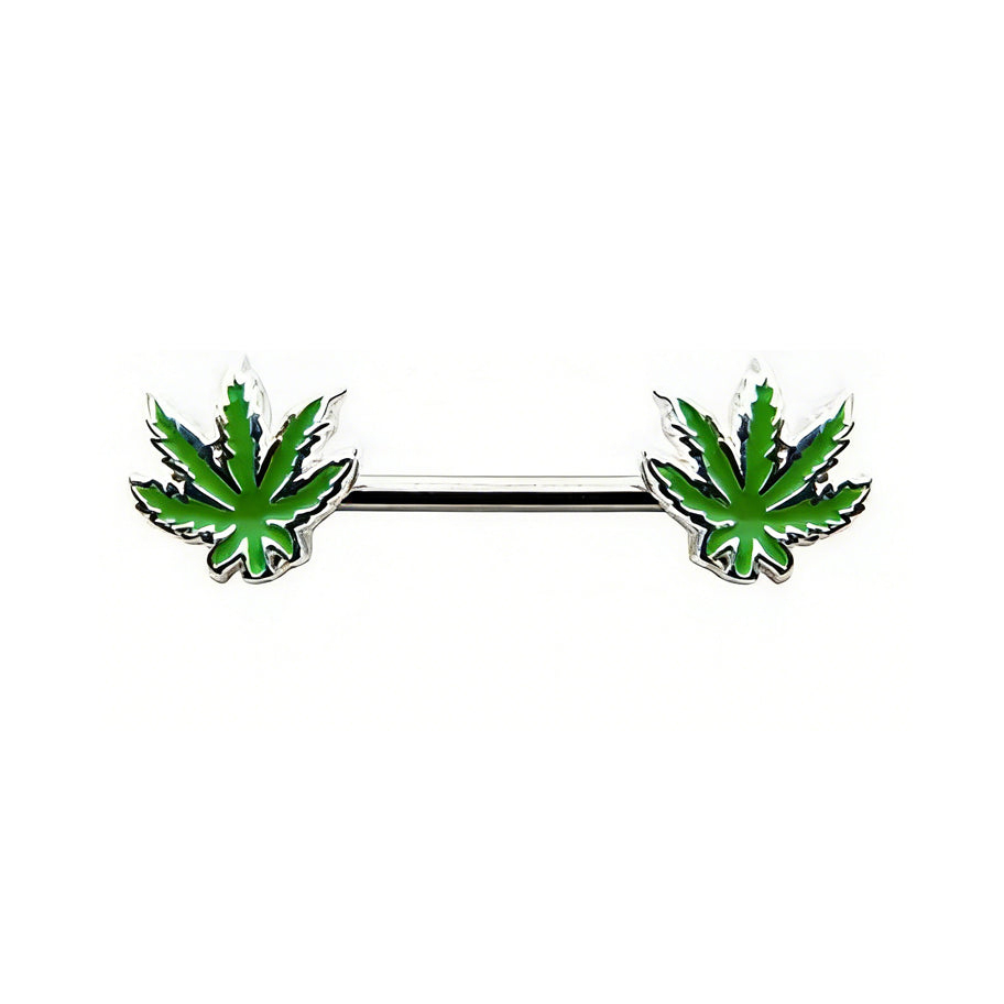 Vivid Green Leaf Nipple Ring