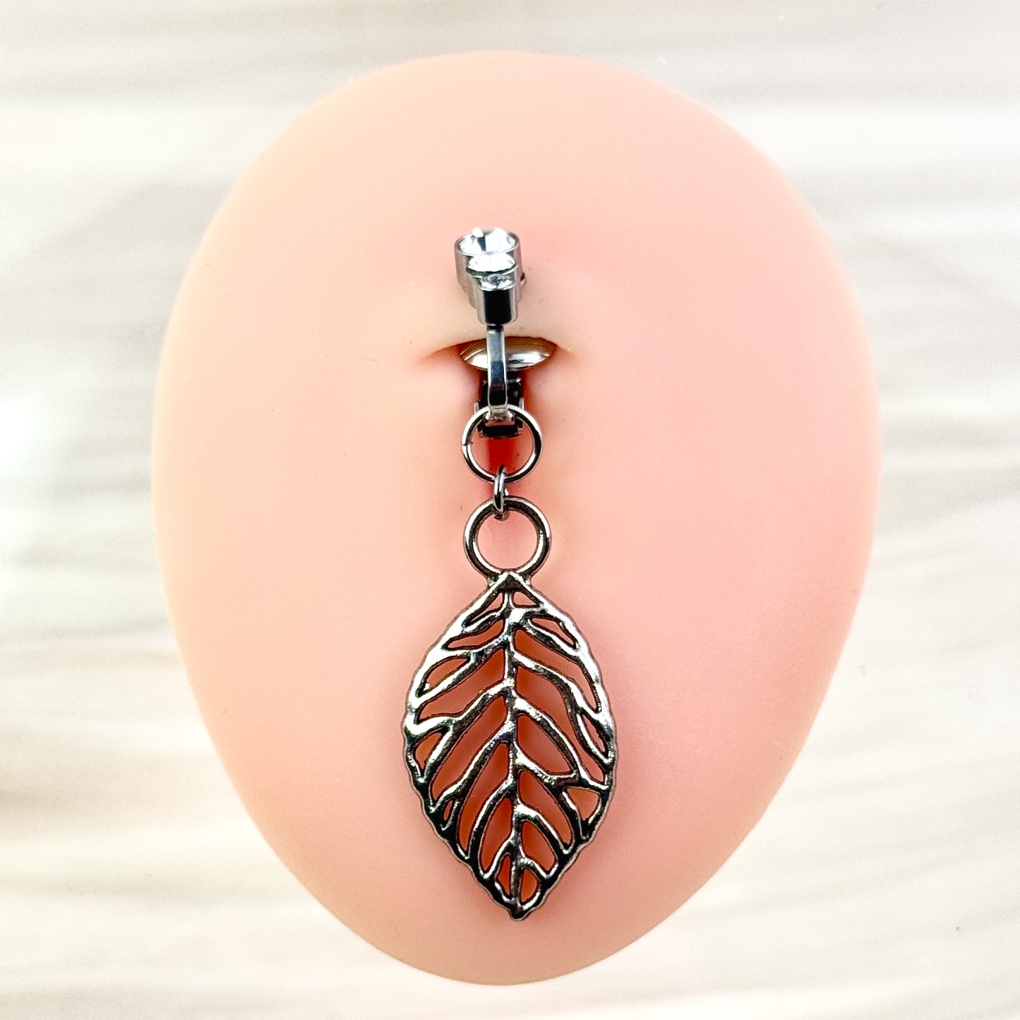 ilver Leaf Charm Faux Belly Ring