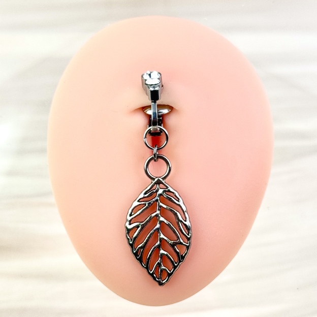 ilver Leaf Charm Faux Belly Ring
