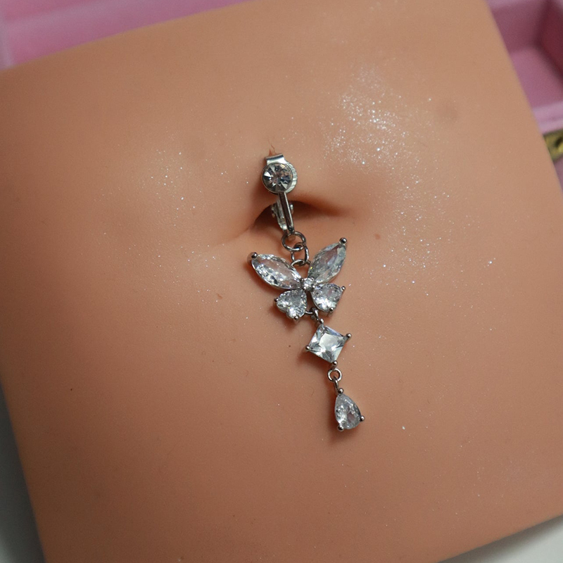 Punch-free zircon butterfly belly button nail-Thyye