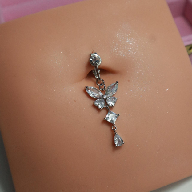 Punch-free zircon butterfly belly button nail-Thyye