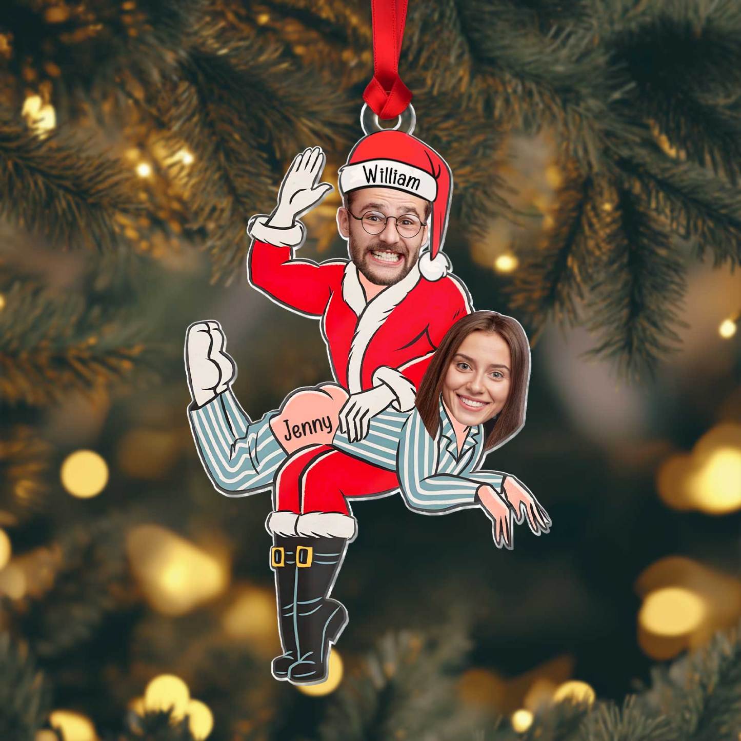 Couple - Custom Photo Funny Santa Couple - Personalized Acrylic Ornament-Thyye