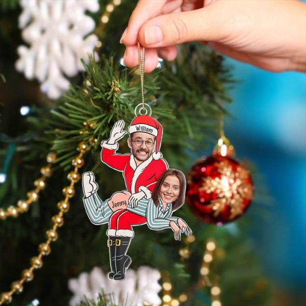 Couple - Custom Photo Funny Santa Couple - Personalized Acrylic Ornament-Thyye