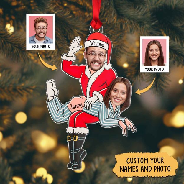 Couple - Custom Photo Funny Santa Couple - Personalized Acrylic Ornament-Thyye
