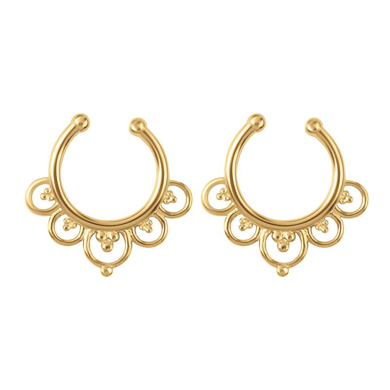 Oval hollow flower shaped false nipple ring-Thyye
