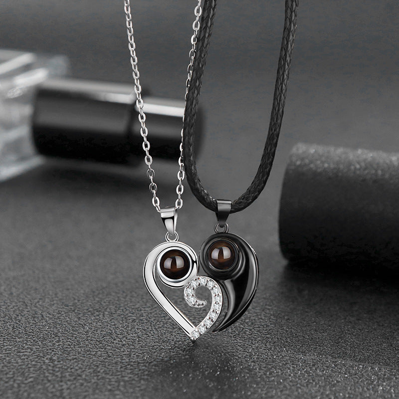 Heart-shaped love magnetic projection pendant necklace-Thyye