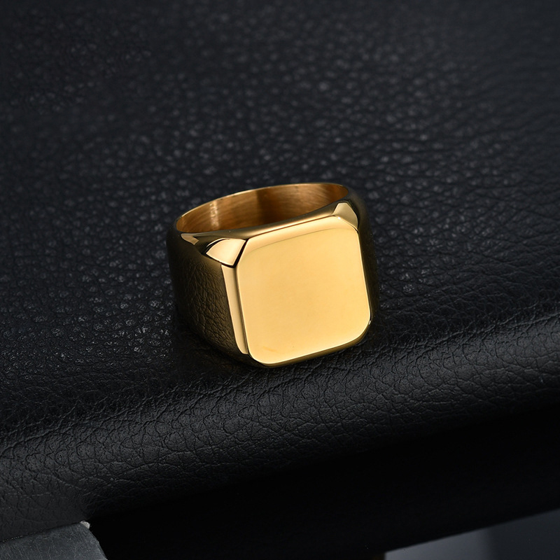 Simple polished ring DIY cut edge square photo ring-Thyye