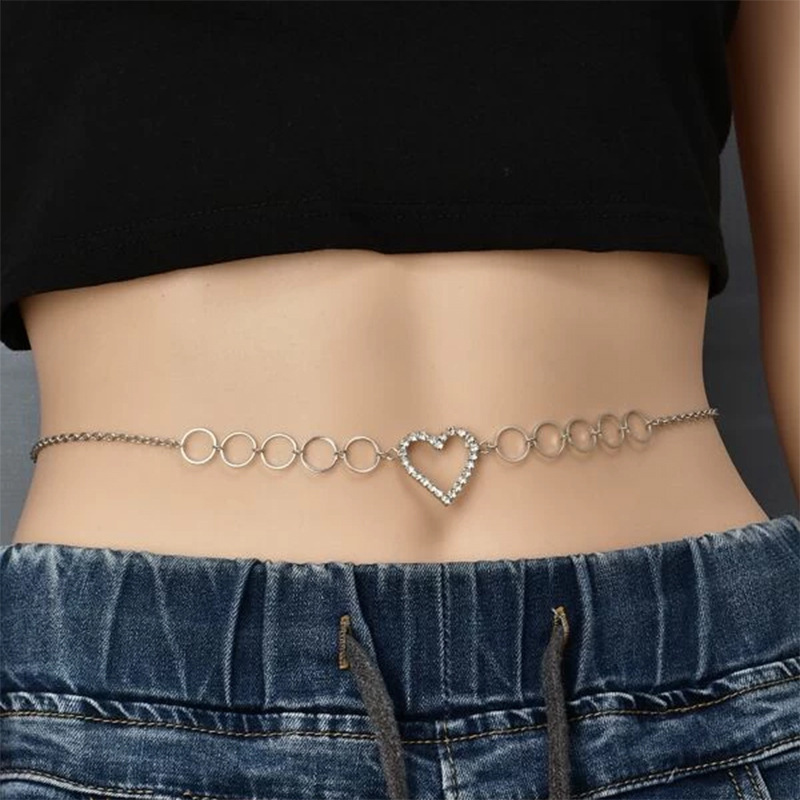 Heart-shaped crystal waist chain