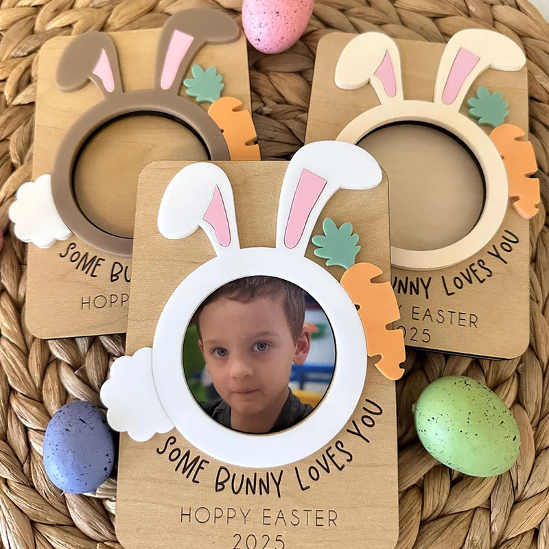 Easter Wood Photo Frame Bunny Fridge Magnet-Thyye