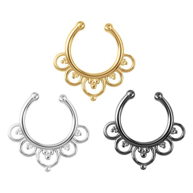 Oval hollow flower shaped false nipple ring-Thyye