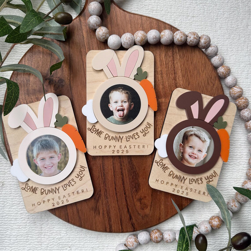 Easter Wood Photo Frame Bunny Fridge Magnet-Thyye