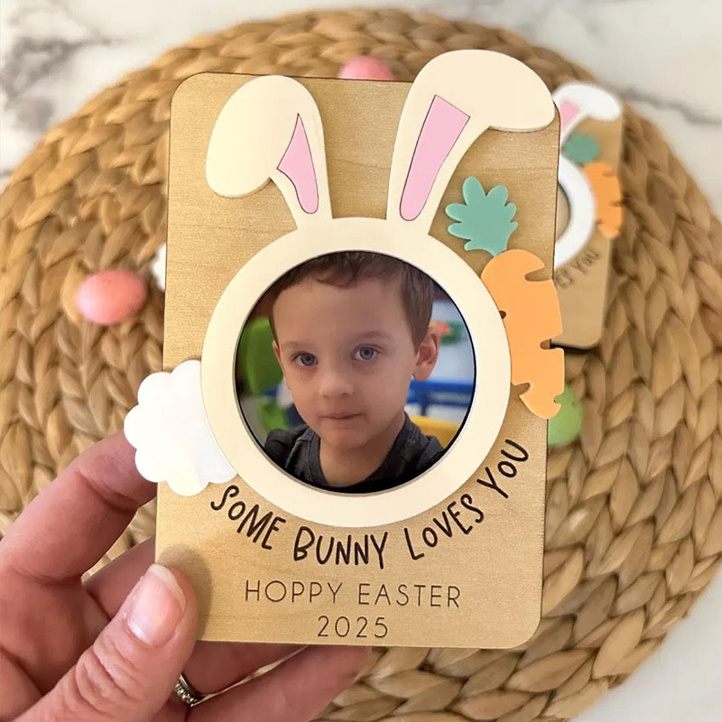 Easter Wood Photo Frame Bunny Fridge Magnet-Thyye