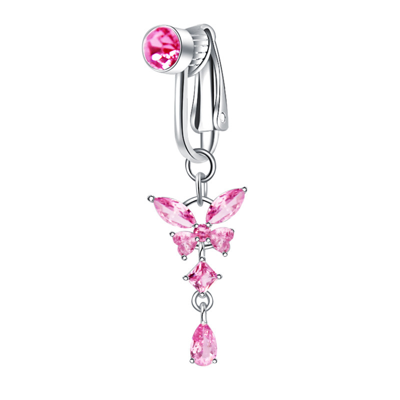 Punch-free zircon butterfly belly button nail-Thyye