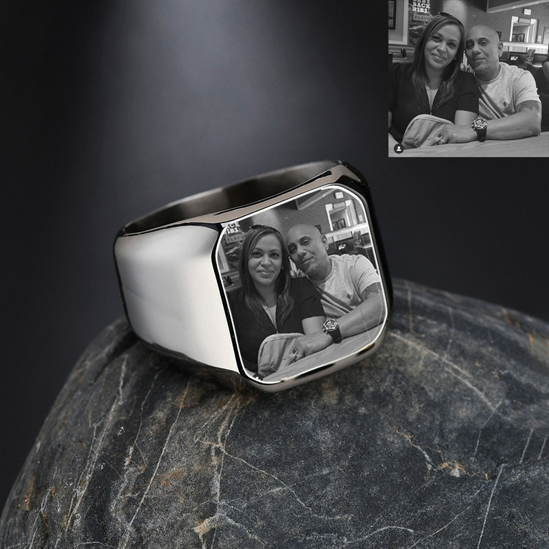 Simple polished ring DIY cut edge square photo ring-Thyye