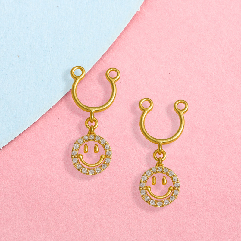 Round smiley face with diamond nipple clamp-Thyye