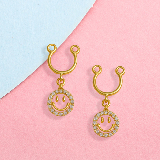 Round smiley face with diamond nipple clamp-Thyye