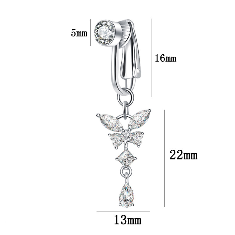 Punch-free zircon butterfly belly button nail-Thyye
