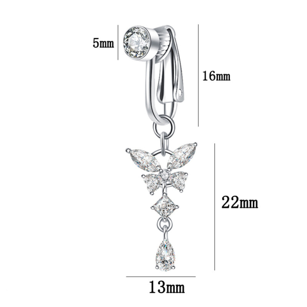 Punch-free zircon butterfly belly button nail-Thyye
