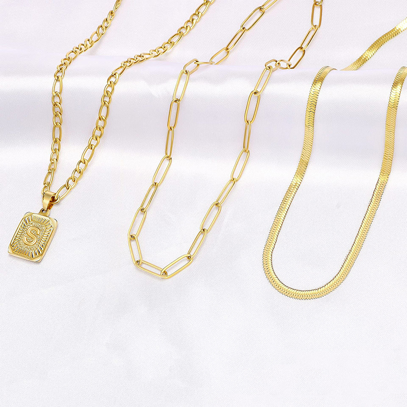 Alphabet necklace versatile figaro chain snake bone chain-Thyye