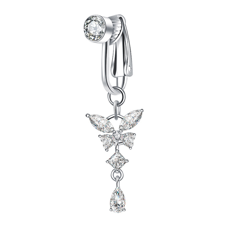 Punch-free zircon butterfly belly button nail-Thyye