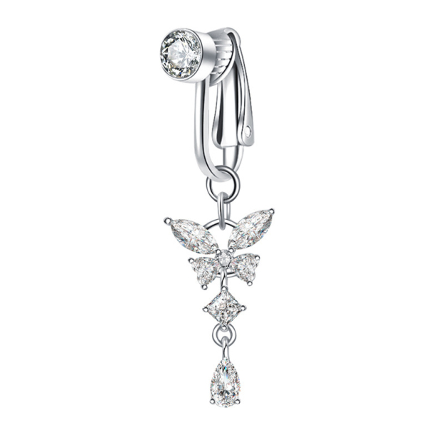 Punch-free zircon butterfly belly button nail-Thyye