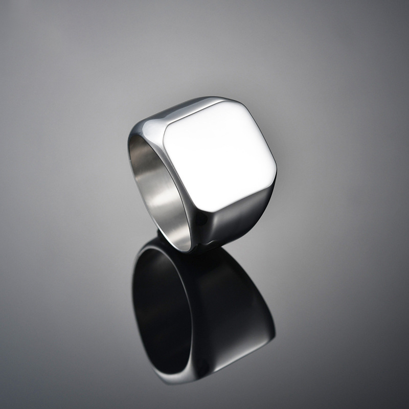 Simple polished ring DIY cut edge square photo ring-Thyye