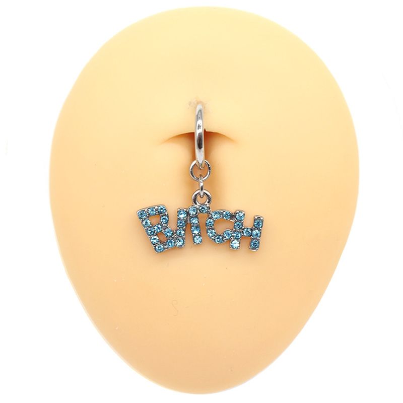 Shining diamond letter navel ring without hole-Thyye