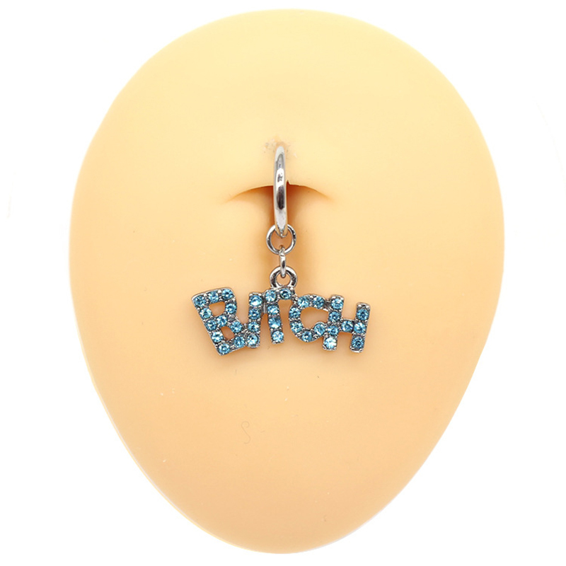 Shining diamond letter navel ring without hole-Thyye