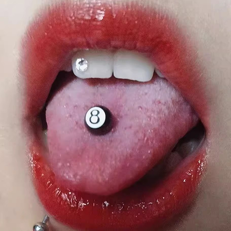 Black 8 Billiards Titanium Steel Tongue Studs-Thyye