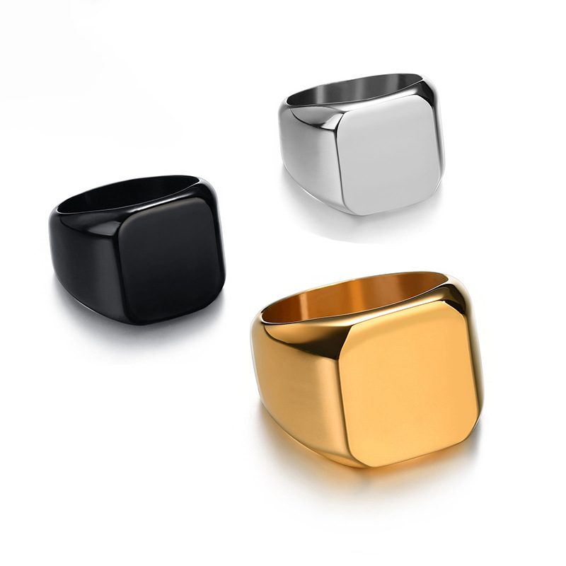 Simple polished ring DIY cut edge square photo ring-Thyye