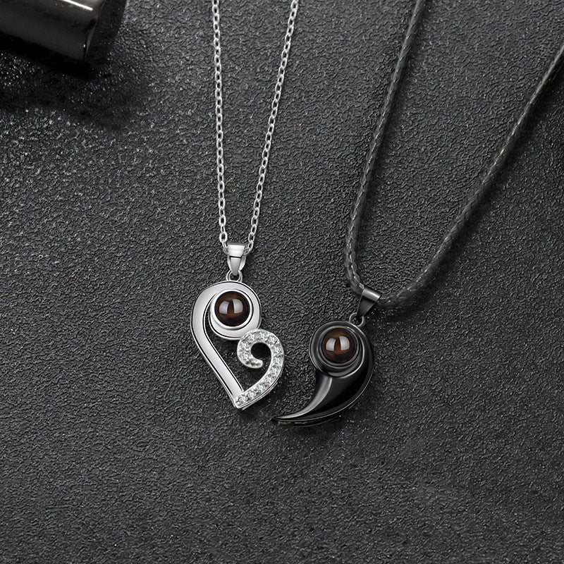 Heart-shaped love magnetic projection pendant necklace-Thyye