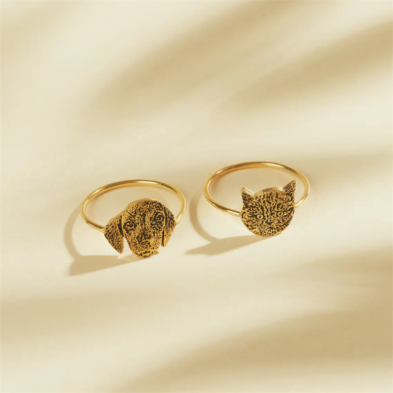 Custom Engraved Pet Head Silhouette Ring-Thyye