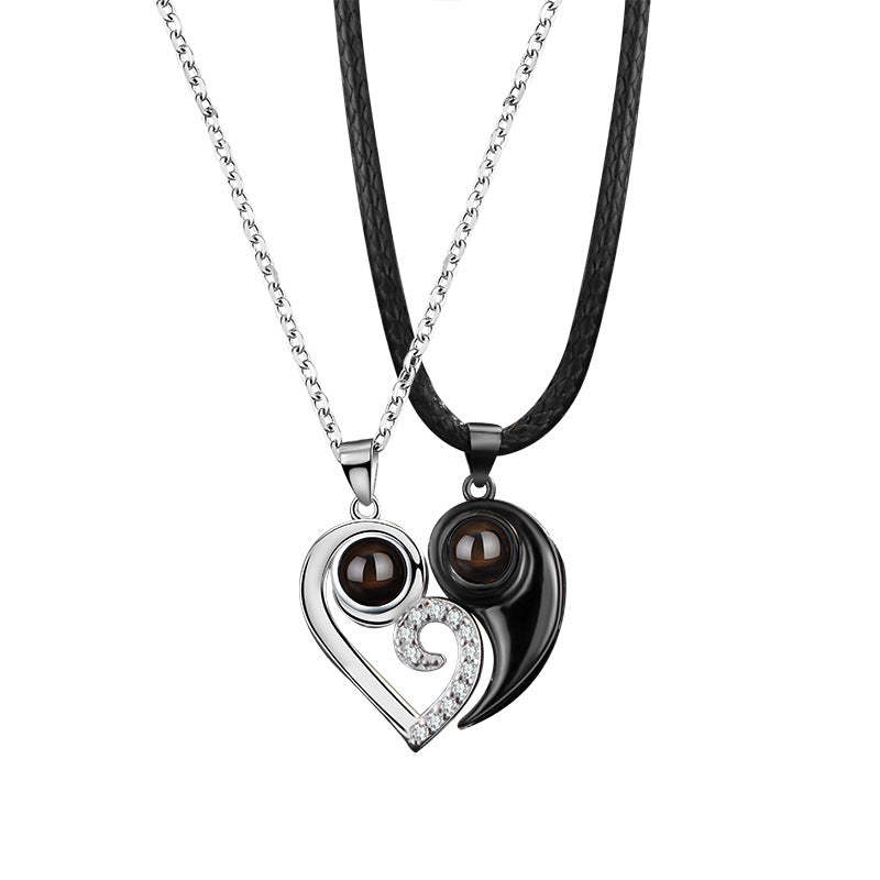 Heart-shaped love magnetic projection pendant necklace-Thyye