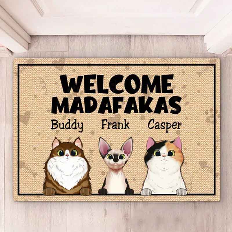 Customized cartoon kitten name floor mat