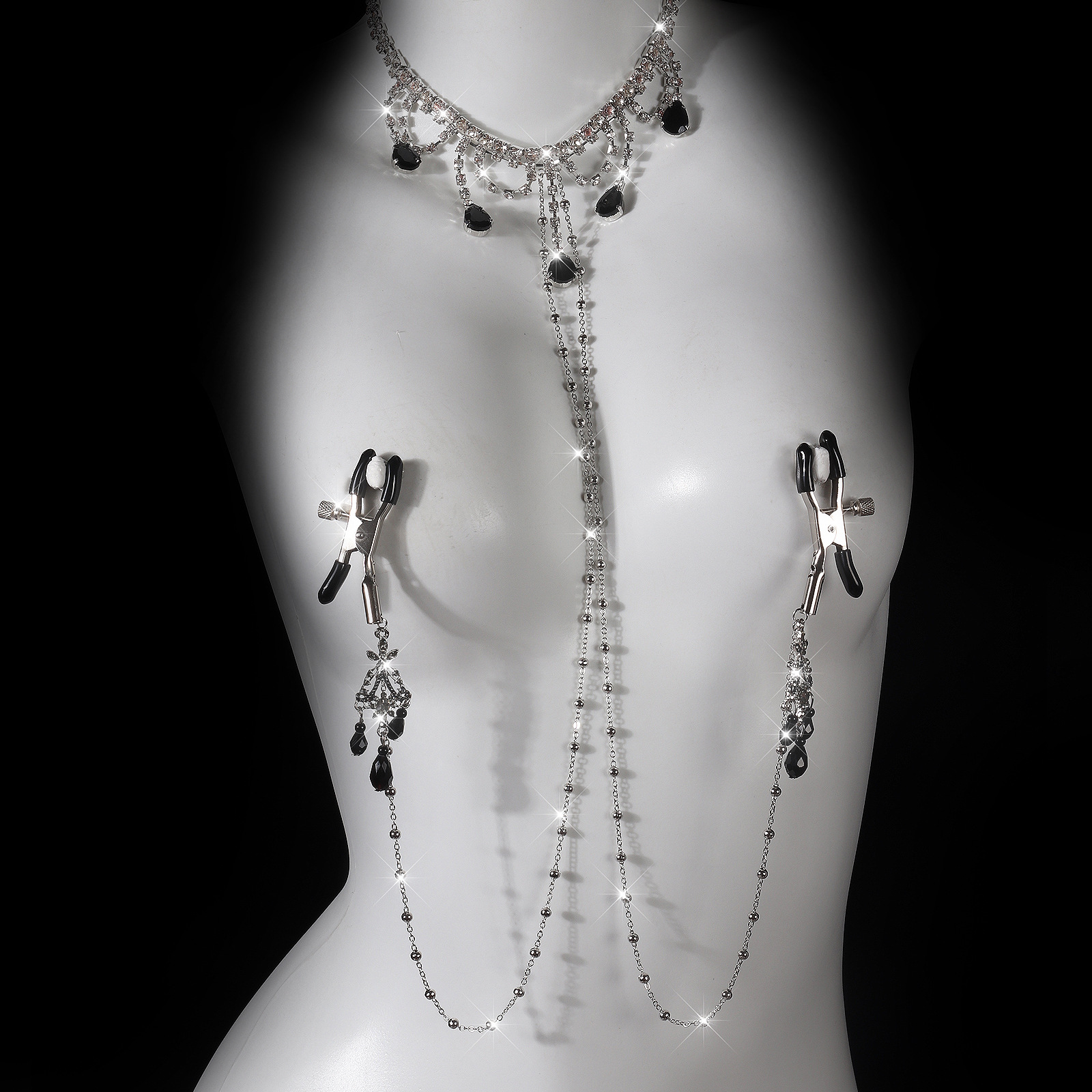 Obsidian & Crystal Choker Torso Chain