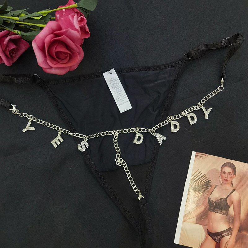 Sexy rhinestone lettering briefs-Thyye