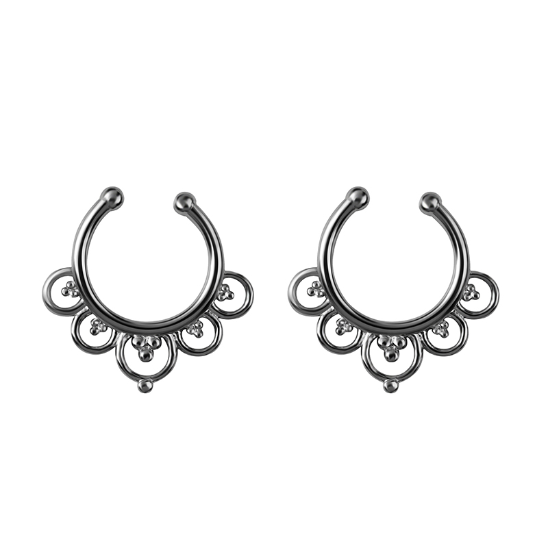 Oval hollow flower shaped false nipple ring-Thyye