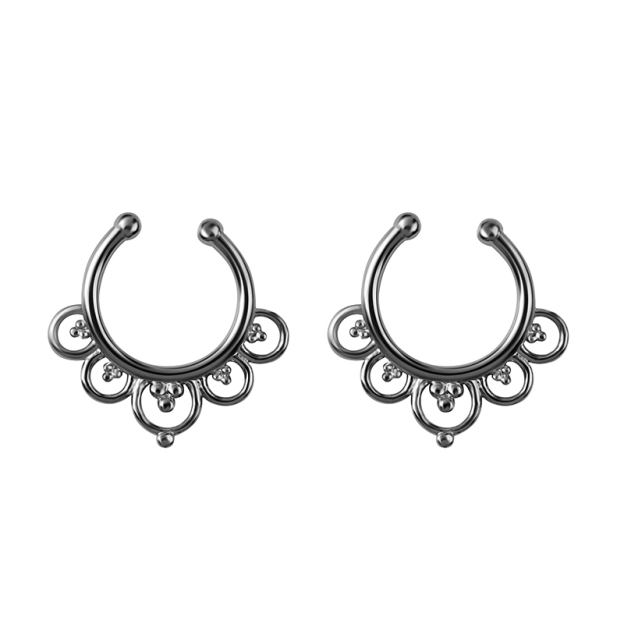 Oval hollow flower shaped false nipple ring-Thyye