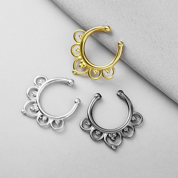 Oval hollow flower shaped false nipple ring-Thyye