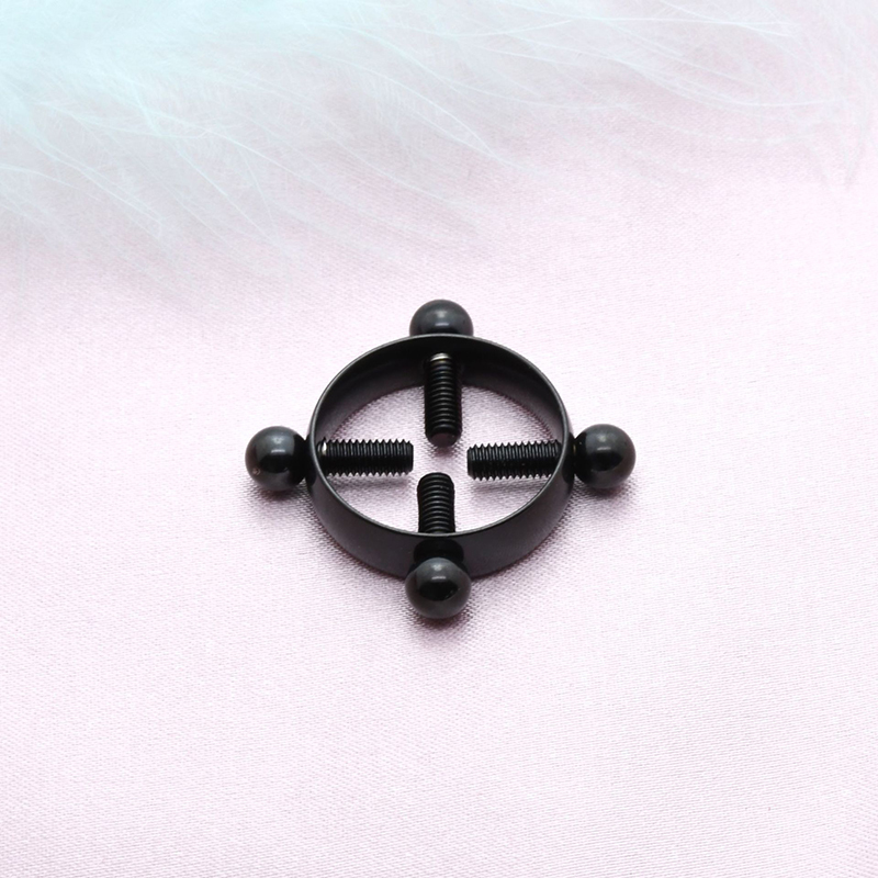 Black bolt-on clip-on nipple ring without hole-Thyye