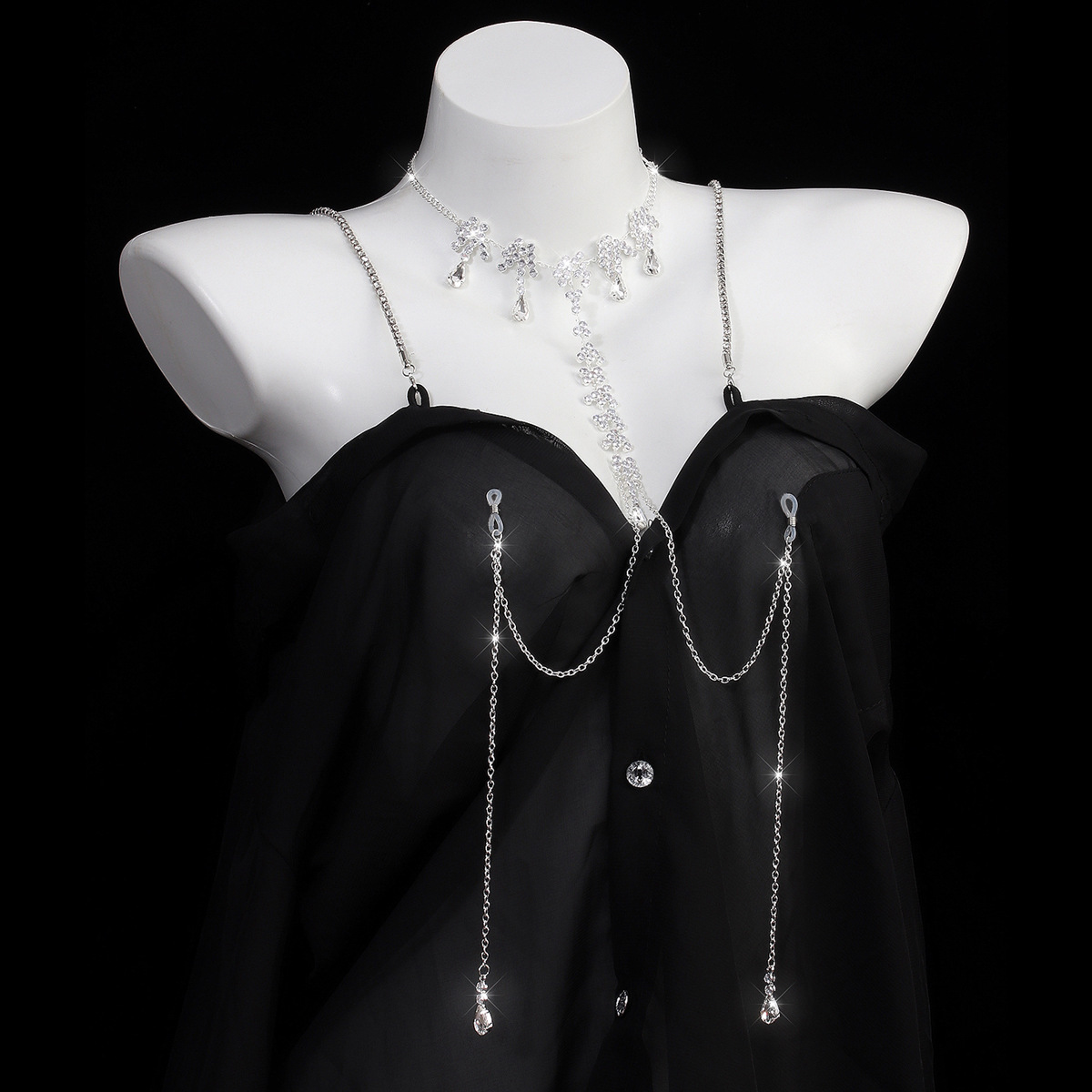 Silver Blossom Drop Torso Chain