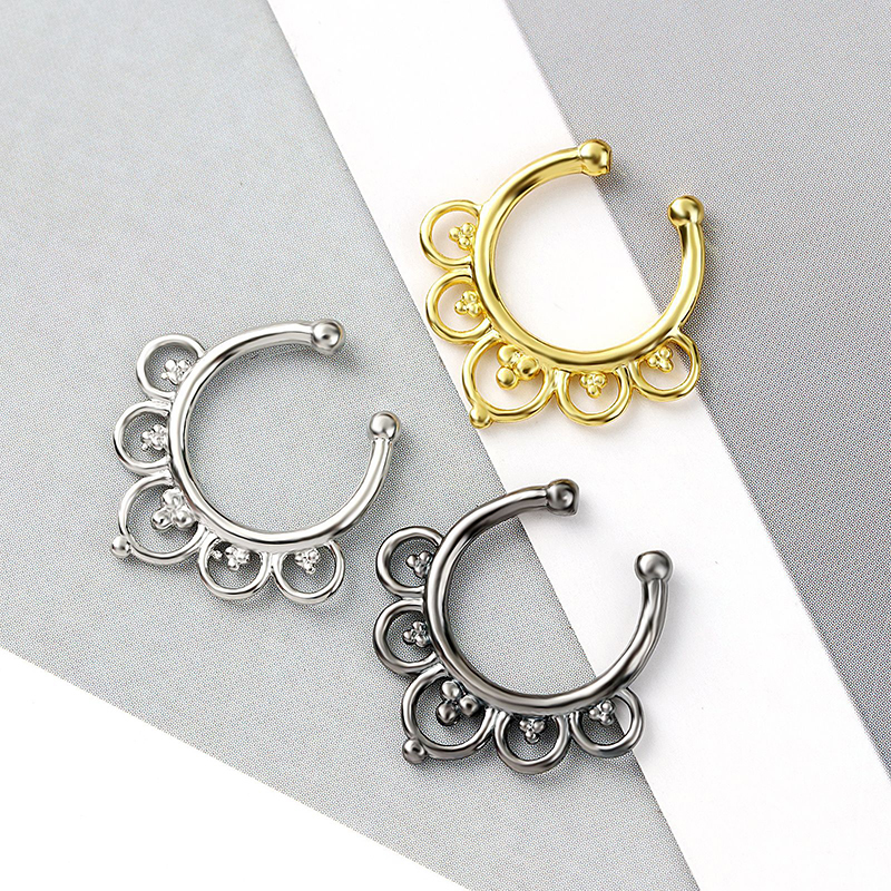 Oval hollow flower shaped false nipple ring-Thyye