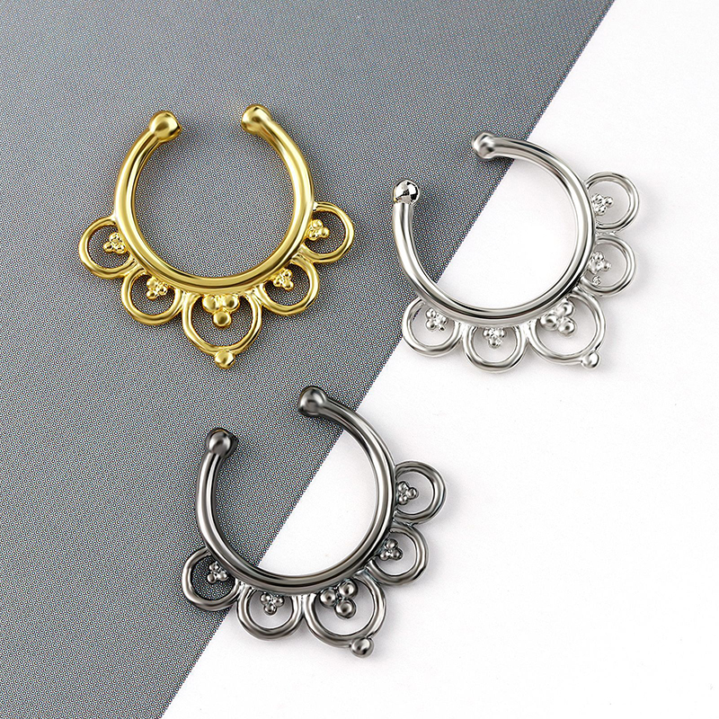 Oval hollow flower shaped false nipple ring-Thyye
