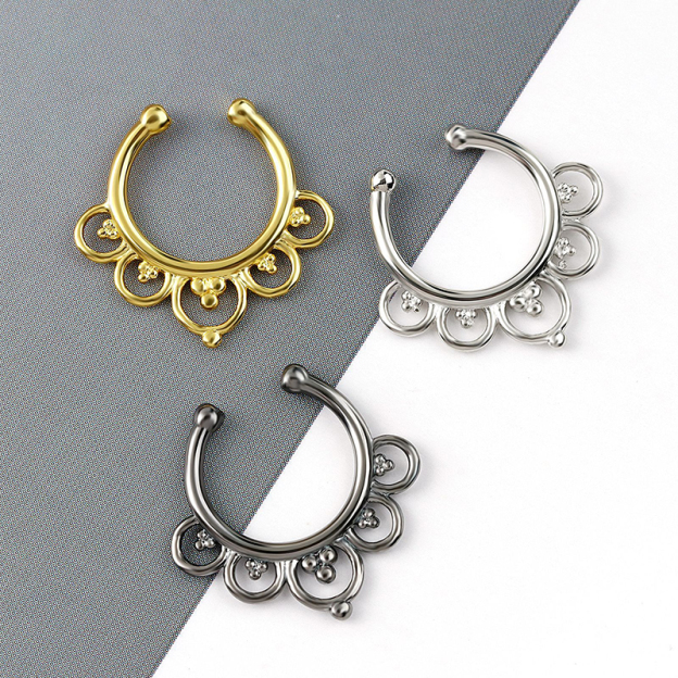 Oval hollow flower shaped false nipple ring-Thyye