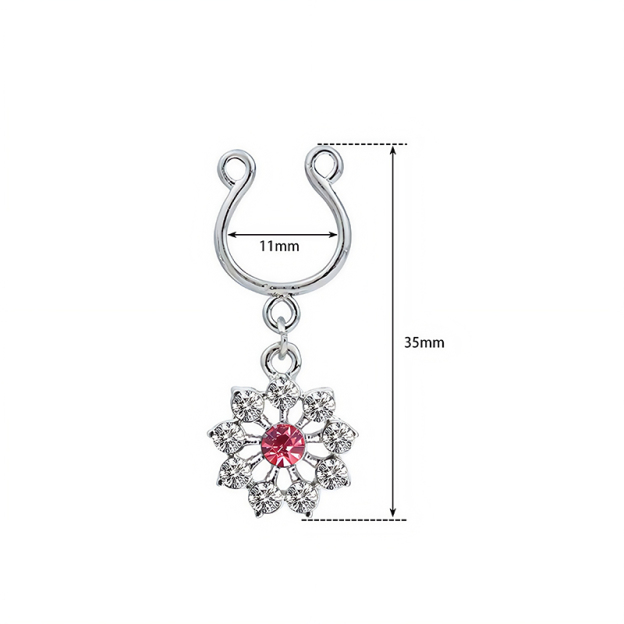 U-shaped flower pendant fake nipple ring-Thyye